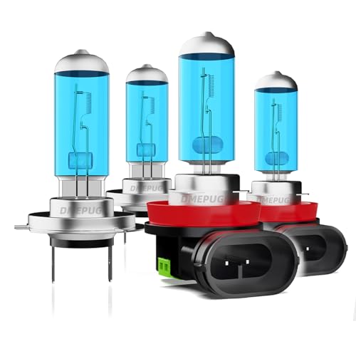 Image of headlight bulbs Compatible With Chevy Traverse 2013-2018, H7 H11 Halogen Headlamp High and Low Beam, Halogen Replacement, Plug N Play,6000K White Light,4-Pack