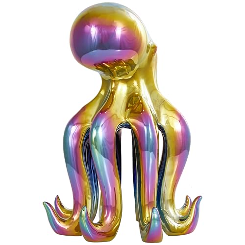 Image of Deco 79 Ceramic Octopus Decorative Sculpture Tall Standing Home Decor Statue with Rainbow Shimmer Finish, Accent Figurine 11 inch x 11 inch x 17 inch, Multi Colored