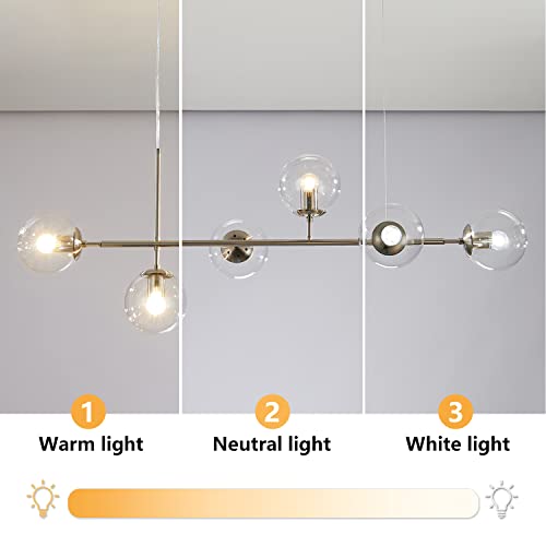 Kco Modern Ceiling Pendant Lighting, Mid-Century Glass Globes Sputnik Pendant Lamp, Led 6-Light Hanging Adjustable Chandelier For Kitchen Island Living Dining Room (Silver+Clear) #TOP3