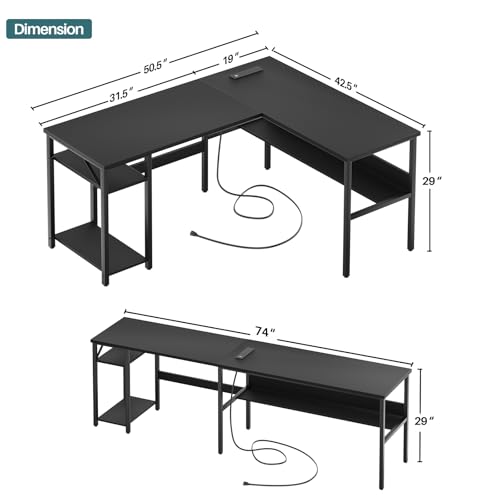 image for Unikito Reversible L Shaped Desk with Magic Power Outlets and USB Char