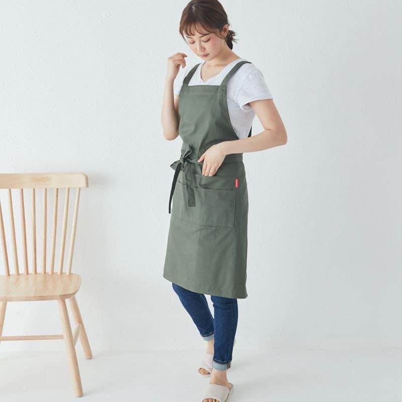 Miniatura 2 de Jeelow Delantal de cocina de algodón o sarga de algodón para hombres y mujeres, ajustable con bolsillos ajustables