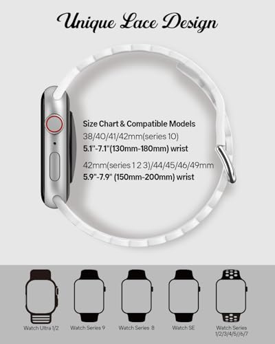 Sunnywoo Lace Sport Silicone Band Compatible with Apple Watch 38mm 40mm 41mm 42mm 44mm 45mm 46mm 49mm for Women, Soft Wristband Waterproof Replacement for iWatch Series Ultra 10 9 8 SE 7 6 5 4 3 2 1