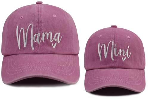 Mama e Mini Cappelli, Cappellini da Baseball Regolabili in Cotone Ricamato Genitore-Figlio, Set di 2 Cappelli abbinati Mamma e Figlia, Mama Mini Rosa, Taglia Unica
