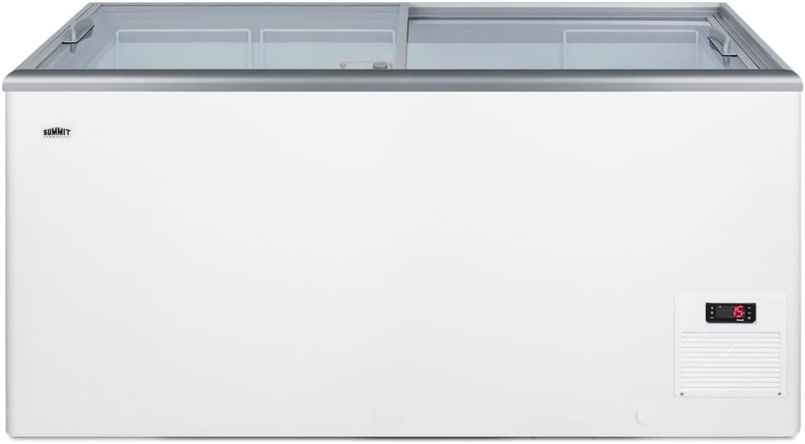 Summit NOVA45 53"" Ice Cream Freezer with Hammered Aluminum Interior 14.1 cu. ft. Capacity Sliding Glass Lid and Defrost Drain in White