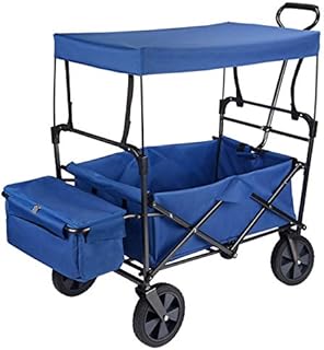 GreenWise Collapsible Canopy Folding Wagon Utility Cart Rubber Tire Garden Shopping Toy Cart