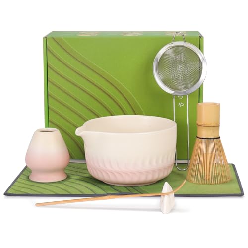 GKXLH Ensemble de matcha - Lot de 7 ustensiles en céramique pour matcha, kit de matcha pour les amateurs de matcha, ensemble de thé matcha comprenant bol à matcha, fouet à matcha et support, cuillère
