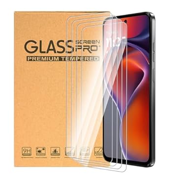 ESACMOT [Pacote com 4] Protetores de tela adaptados para Motorola Moto G15 Power Película de vidro temperado à prova de estilhaçamento e película protetora HD de dureza 9H compatível com capas para