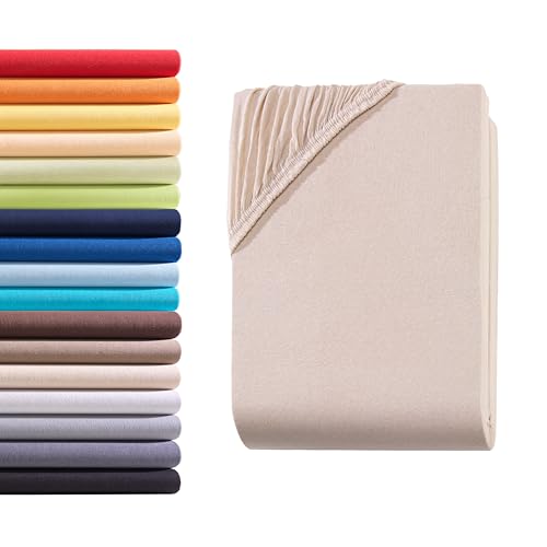 Hometex Premium Textiles Spannbettlaken Spannbetttuch 180-200 x 200 cm, Bettlaken Jersey aus 100% Baumwolle, Matratzen bis 23-25 cm, Oeko-TEX Made IN Green, Beige