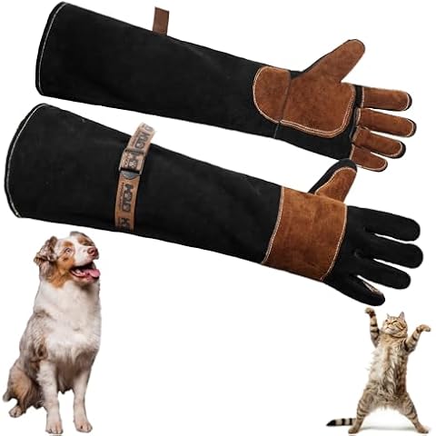 HLDD HANDLANDY Animal Handing Gloves Bite Proof with Reinforced Leather Padding for Dog, Cat, Bird, and Reptile Handling, Scratch & Puncture Resistant for Safe Handling Cover