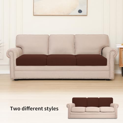 Image of Easy-Going Stretch Individual Oversized Couch Cushion Cover Sofa Seat Furniture Protector Sofa slipcover Soft Flexibility with Elastic Bottom(3 Cushion XL Sofa, Coffee)
