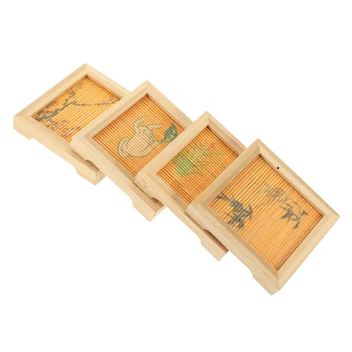 KESYOO 4個竹製コースター 滑り止め付き耐熱カップマット バンブー素材でテーブル保護 コーヒーテーブル用ドリンクパッド 家 オフィス カフ