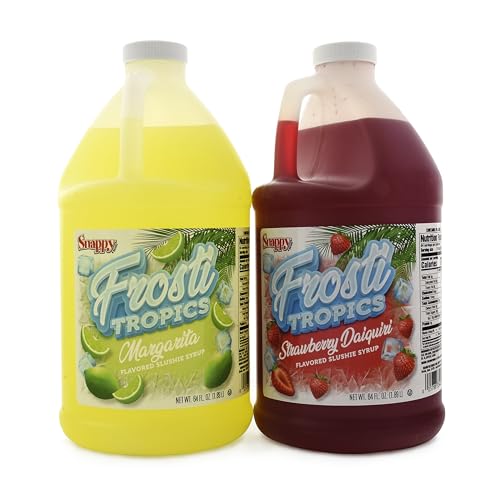 Snappy Frosti Tropics Strawberry Daiquiri and Margarita Slushie Mix, Slushie Syrups for Machine, Drink Mixers for Cocktails, Slushy Drink Mixes for Alcohol, 1/2 Gallon, 2 Pack