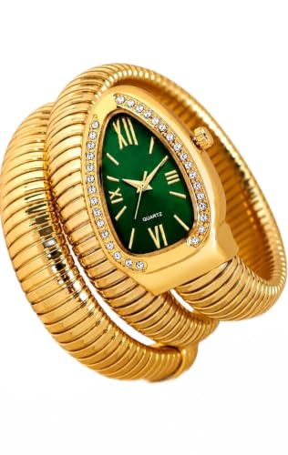 Women's Snake Wrap Bracelet Watch, Gold with Green Dial, Stylish Sanake Watches for Women, Girls, Bracelet, Bangles Snake Watches.
