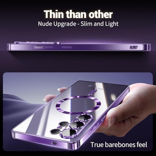Image of VONZEE Clear Logo Electroplating Transparent Case for Samsung Galaxy S26 Ultra 5G, Magnetic Plating [Support for MagSafe Charger] Electroplate TPU Cover- Deep Purple
