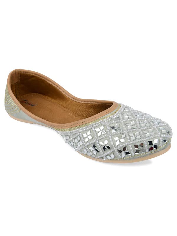 desi colour Women Ethnic Footwear Mojari/Punjabi Jutti-Mirror Art- Grey-picture-17