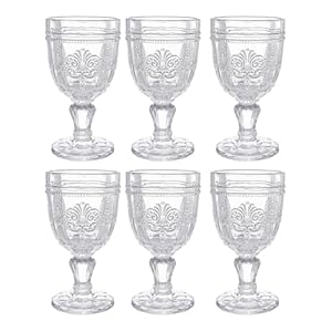 BUTLERS 6er Set Weingläser 230ml Kelchgläser - VICTORIAN - Wassergläser mit Fuß Vintage Design | spülmaschinenfeste Retro Gläser bunt mit Prägung | Trinkgeschirr für Wasser, Saft, Cocktails