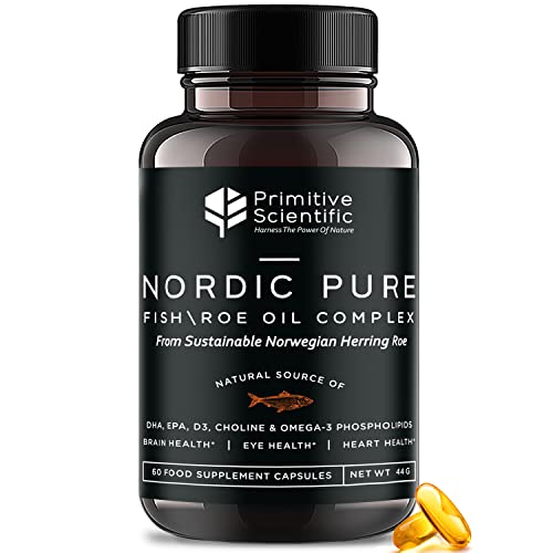 Primitive Scientific Nordic Pure Fish Roe Oil Complex (60 Fish Oil Capsules) For Brain, Immunity & Vision - Heart Supplement W/Epa, Dha, Vitamin D3, Choline - Fish Oil Omega 3 Supplements #TOP15
