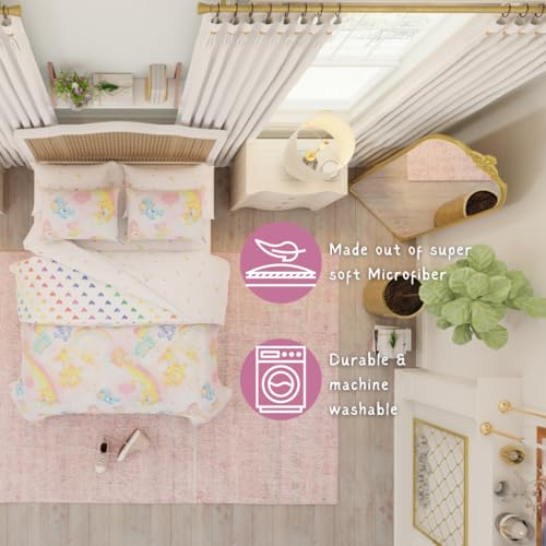 Image of Care Bears Classic Retro Rainbow Bedding 7 Piece Super Soft Comforter and Sheet Set with Sham, Full, (100% Official Licensed Product) By Franco Collectibles