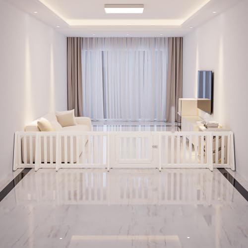 ベビーゲート パーテーション ドア付き ベビーガード 自立式 キッズパーテーション 変形可能 L字 コ字 一直線 簡単設置 セーフティガード リビング 赤ちゃん 間仕切り ベビーフェンス 柵 (直線長さ371cm)