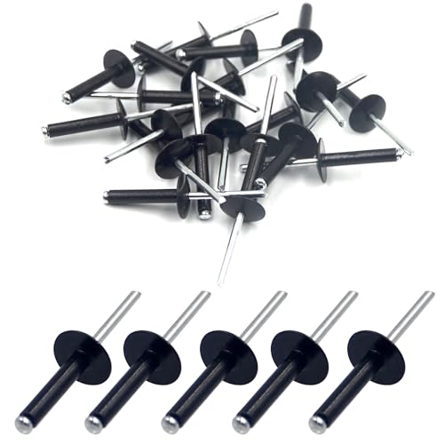 BESTYCHAO 50pcs Aluminum Blind Rivets with Large Flange 4.8mm x 25mm, Pack of 50 (Black)