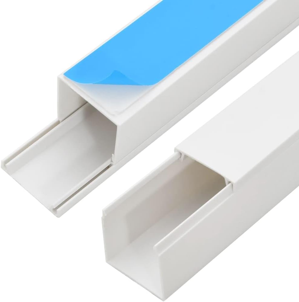 vidaXL White PVC Cable Trunking Management Cord Hider - Self-Adhesive Wire Cover, Raceway Strip, Cuttable, Paintable, 10-Pack, 3.3ft Each