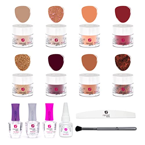 Revel Nail Dip Powder Starter Kit - Made in USA - 8 Color Premium Dipping Powder, Professional French Manicure Dip Powder