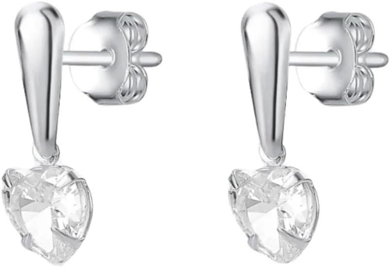 Brinco Prata Zircônia Coração Pendurado 07 mm Prata 925 Original