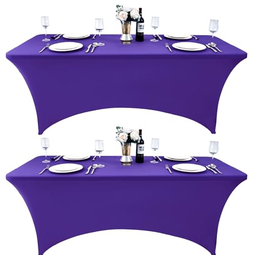 ZarzaaSik 2-Pack 4ft Spandex Table Covers for Rectangular Folding Tables - Wrinkle Resistant Stretch Tight Table Cloths - Ultimate Fitted Table Protector for Parties, Banquet, and Wedding