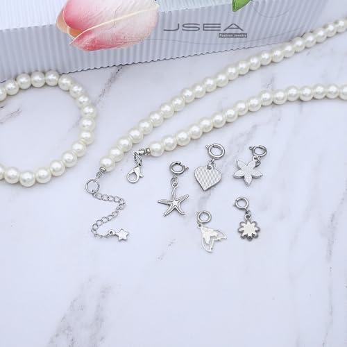 JSEA 8mm Faux Pearl Necklace Elastic Bracelet Jewelry Set Beige White Pink Fake Pearl Jewelry4