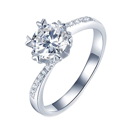 Bague argent moissanite 1ct ronde avec anneau élégant pour femme moderne