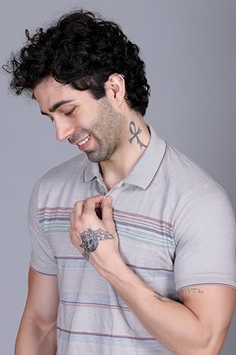 Image of SANE ORIGINALS T-Shirt for Men with Pocket || Textured Striped Polo for Men