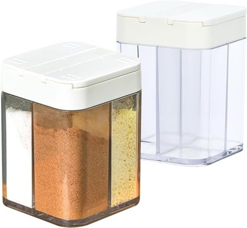 2 Pieces Seasoning Box with Lid, 4 in 1 Square Spice Dispenser Jar Seasoning Storage Container Acrylic Condiment Jar for Spices, Salt, Pepper, Cumin, Chilli Powder
