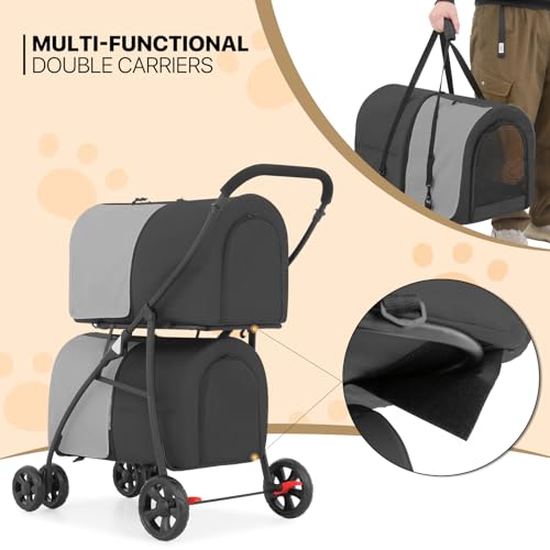 image for MoNiBloom Double Dog Stroller with Detachable Carrier Bags Large 4 Whe