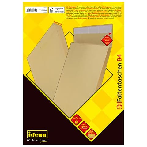 Idena 12154 Folding Envelopes B4 Self-Adhesive with 4 cm Base Pack of 25 Brown Cover