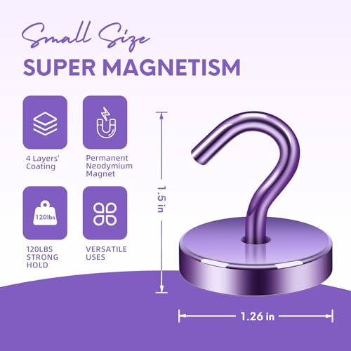 Image of Neosmuk Magnetic Hooks Steel Tube Design for Cruise,130lb+ Purple,10 Pack