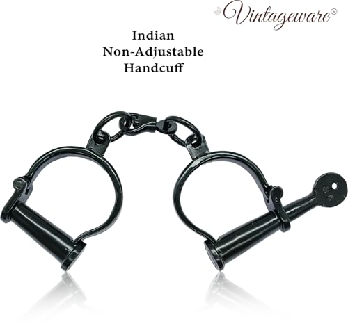Image of Vintageware Heavy Duty Carbon Steel Made Indian Handcuff for Police, Theatre Play, Role Play, Drama or Stage Performance (Black, Non-Adjustable)