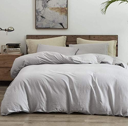 Duvet Cover Set with Matching Pillow Cases 100% Cotton Sateen 300 Thread Count Hotel Quality Quilt Protector Cover Premium Bedding Collection Extra Soft Comforter Luxury Light Grey (Double)