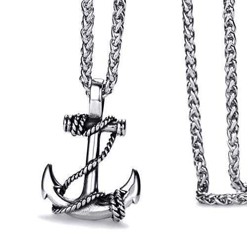 MOO&LEE Mens Stainless Steel Nautical Anchor Necklace Vintage Navy Mooring Rope Anchor Pendant with 24 Inches Link Chain2