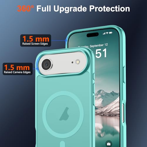 Image of SUPFINE Magnetic for iPhone Air Case (Compatible with MagSafe)(Military Grade Drop Protection) Slim Translucent Matte Shockproof with Anti-Fingerprint Phone Cover for 17 Air,Blue Green
