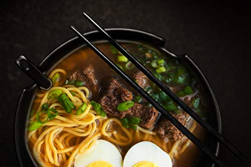 Kimi Cuisine Ramen Bowl Set Of 2, 8Pcs Total With Chopsticks, Black Melamine Bowls With Soup Ladle Spoons, Saucer Cups And Large 37 Oz #TOP3