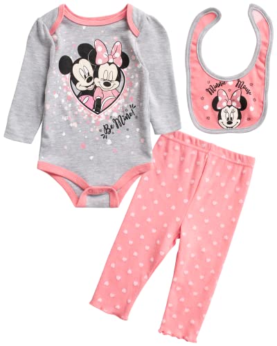 Disney Baby Girls 3 Piece Layette Set: Minnie Mouse, Winnie The Pooh & Bambi (Newborn), Size 3-6 Months, Grey Black
