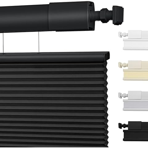 Moonice No Tools No Drill Shades for Indoor Window Blackout Top Down Bottom Up Cordless Cellular Shades Easy Install Color-Matched Honeycomb Window Blinds for Home Office, Custom Size, Black Cover
