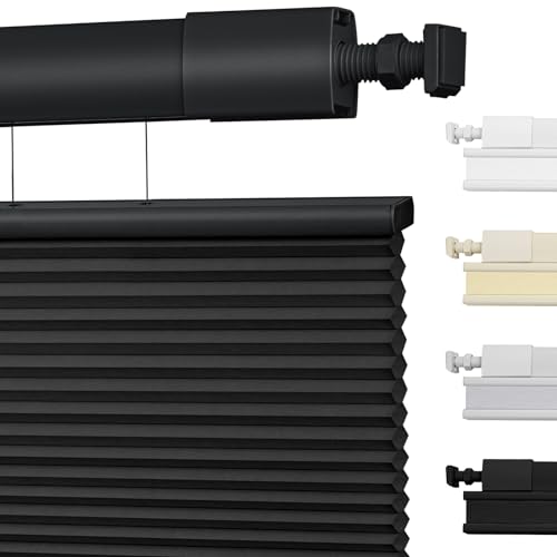 Moonice No Drill Top Down Bottom Up Cellular Pleated Shades Cordless Shades for Windows Blackout Honeycomb Blinds for Home Bedroom Office (Blackout - Black, Custom Size)