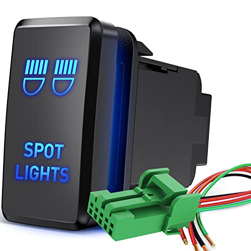 Nilight Spot Lights Push Button Switch 12V ON Off with Connector Wire Kit 1.54" x 0.83" Replacement for Toyota Tacoma Tundra 4Runner FJ Cruiser Hilux Fortuner