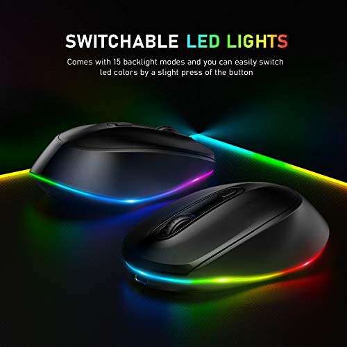 Seenda Rechargeable Wireless Mouse -Light Up Mouse For Laptop, Small Cordless Mice With Quiet Click & Led Lights For Kids' Chromebook, Windows, Mac Pc Computer - Black #TOP1