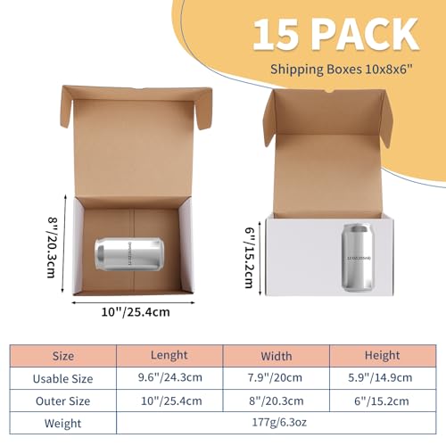Image of ZBEIVAN 10x8x6 White Shipping Boxes Set of 15, Corrugated Cardboard Mailer Boxes for Packaging Small Business Mailing Gifts