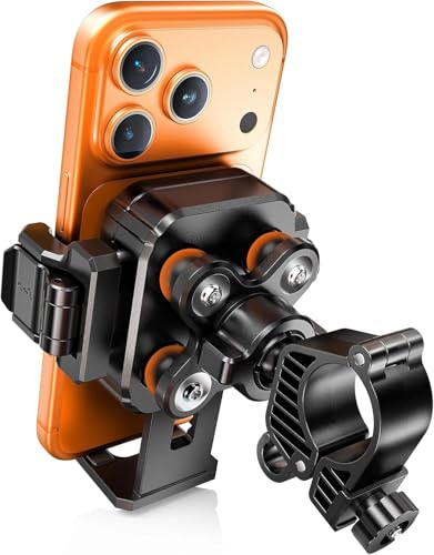 MJgalax Soporte Móvil Moto, Soporte Móvil Bicicleta Antivibración y Antirrobo, Porta Movil Bici Liberación Rápida y Rotación 360° para iPhone 13-17 S-Pro, Samsung, Xiaomi, de 4.0'-7.0' Smartphone.