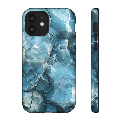Coque iPhone 12 rigide et brillante motif texture glace bleu fractal