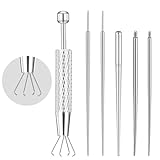 Qianyu Juego de 6 herramientas para perforar bolas, herramienta de inserción cónica con pasador de inserción roscado, acero inoxidable, parte trasera plana, aplicador, piercings curvados para el