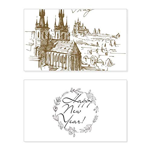 Tarjeta de año nuevo Praga con mensaje de bendición y diseño conmemorativo
